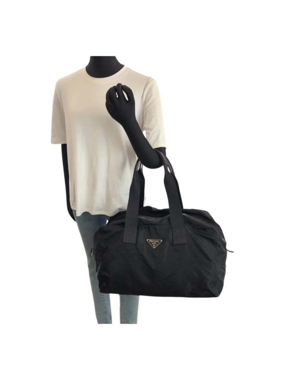 Prada Tessuto Black Silver Nylon Boston